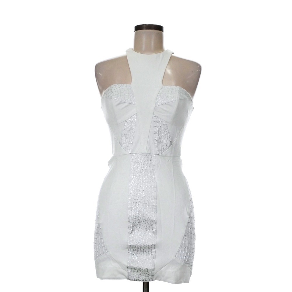 Bless'ed Are The Meek White Silver Metallic Croc Halter Bodycon Mini Dress -Sz 2